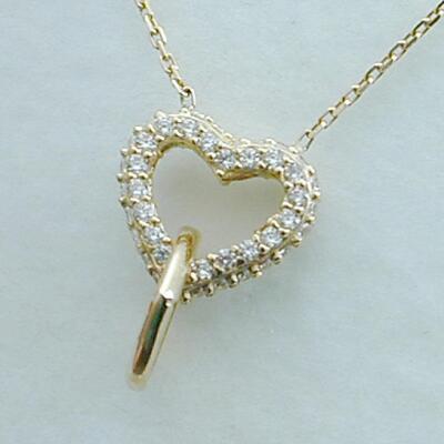 10k Yellow Gold Intertwined Heart Necklace Diamond Encrusted