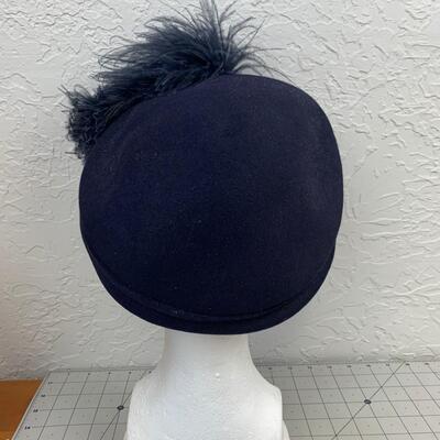 #204 Vintage Black Feathered Hat Designed by Parmillo 