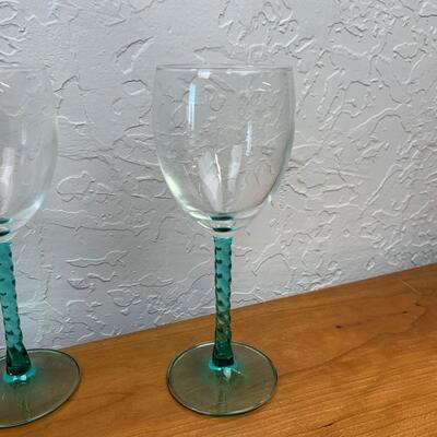 #215 8pc Blue Stemmed Wine Glasses 