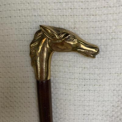 #5 Brass Horse Head Wooden Walking Stick