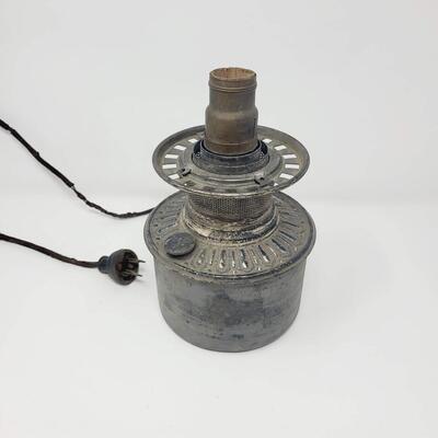 ANTIQUE METAL OIL LAMP CONVERTED TO ELECTRIC
