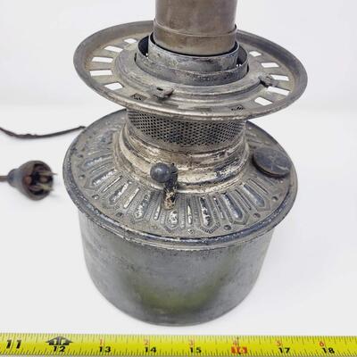 ANTIQUE METAL OIL LAMP CONVERTED TO ELECTRIC