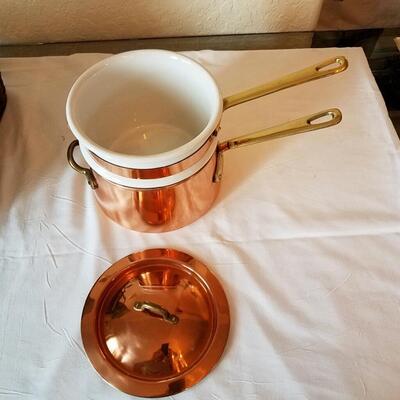 2 quart solid copper double boiler with ceramic insert