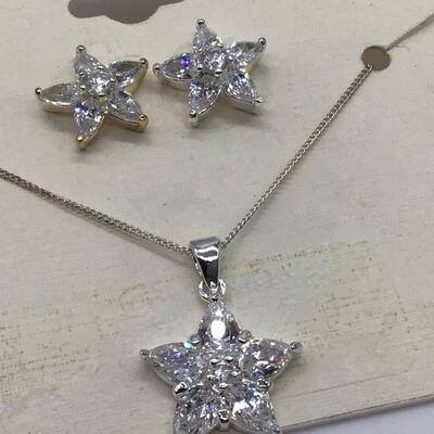 Sterling Silver And Cubic Zirconia Set . New on card