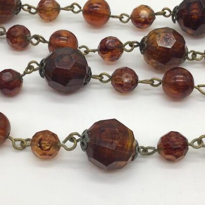 Vintage Brown Beaded Necklace.  Lucite Type