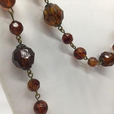 Vintage Brown Beaded Necklace.  Lucite Type
