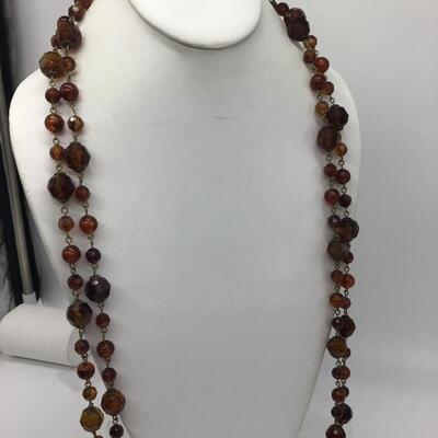 Vintage Brown Beaded Necklace.  Lucite Type