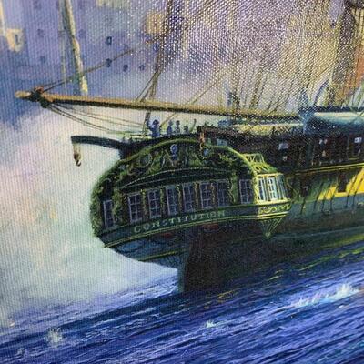Large Oil On Canvas USS Constitution In Battle Raymond A. Massey