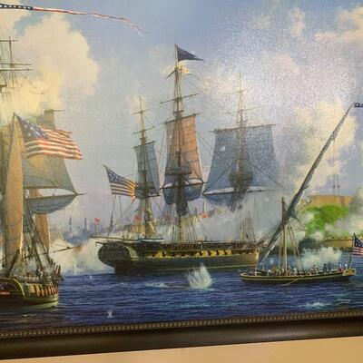 Large Oil On Canvas USS Constitution In Battle Raymond A. Massey