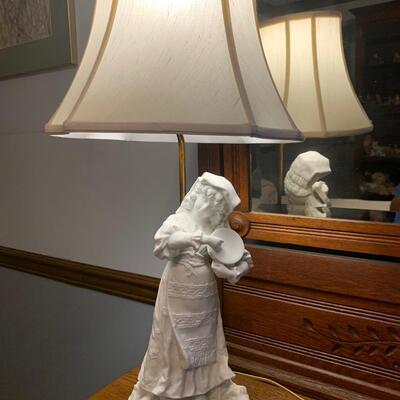 Antique Parian Girl Figurine Lamp