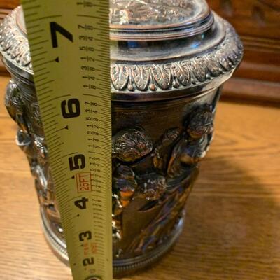 Antique Silver On Copper Repousse Tankard Beer Stein