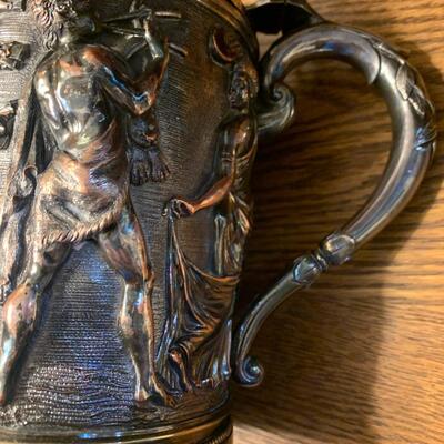Antique Silver On Copper Repousse Tankard Beer Stein