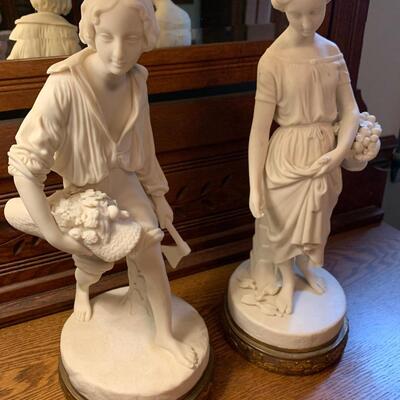 Pair Antique Parian Figurines Boy & Girl