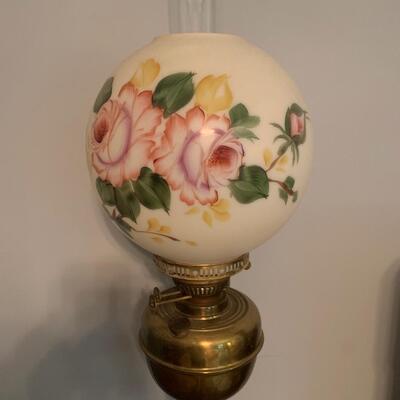 Authentic Antique GWTW Hand Painted Globes PAIR of Oil Lamps NOT ELECTRIFIED