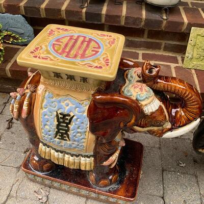 Vintage Figural Elephant Garden Seat Bench Plant Stand