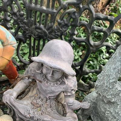 Cast Metal Garden Bench w/Statues