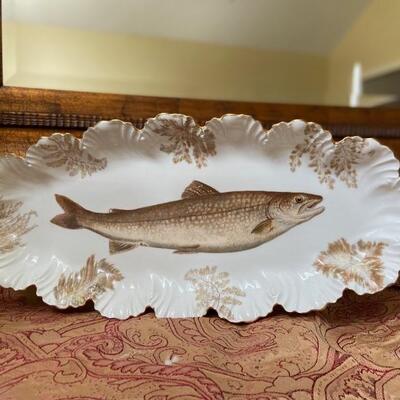 Large Antique Tressemann & Vogt Limoges Porcelain Fish Platter