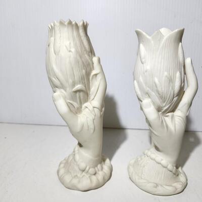 Two White Parian Hand Vases