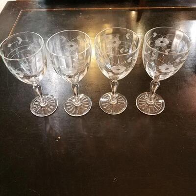4 vintage etched crystal wine glasses