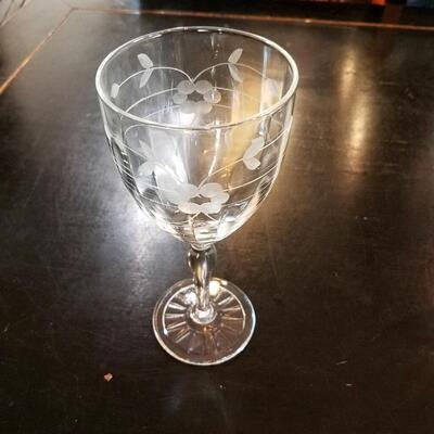 4 vintage etched crystal wine glasses