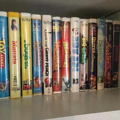 Collection of classic VHS tapes.