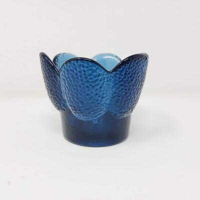 VINTAGE VIKING GLASS CHARCOAL BLUE PEBBLE TEXTURE VOTIVE