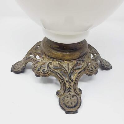ANTIQUE EAGLE FLORAL MILK GLASS OIL LAMP