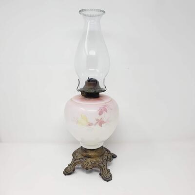 ANTIQUE EAGLE FLORAL MILK GLASS OIL LAMP