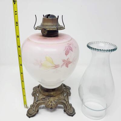 ANTIQUE EAGLE FLORAL MILK GLASS OIL LAMP