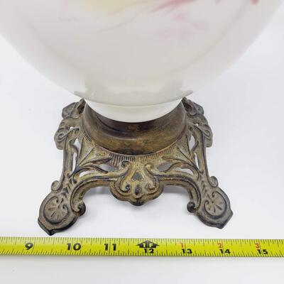 ANTIQUE EAGLE FLORAL MILK GLASS OIL LAMP
