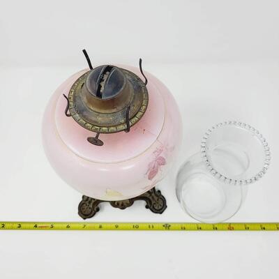 ANTIQUE EAGLE FLORAL MILK GLASS OIL LAMP
