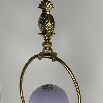 Brass and cut glass cut lamp 28 in tall with shade & pineapple finial