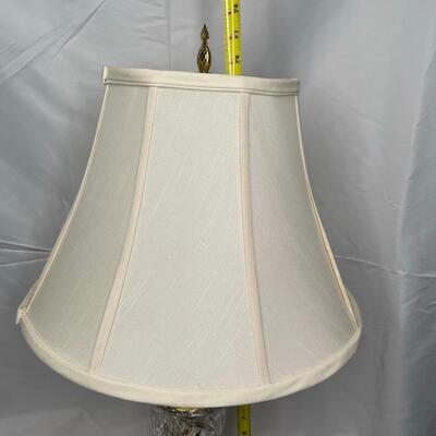 Brass and cut glass cut lamp 28 in tall with shade & pineapple finial
