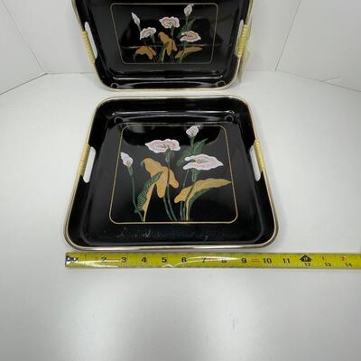 2 Black Lacquer trays by Heyco Inc
