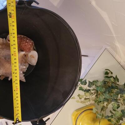 Painted bucket of dog with shells in it