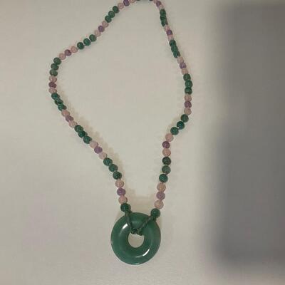 Chinese Multi-colored rose quartz and Jade Pendant