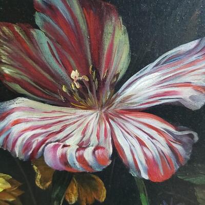 Bouquet of flowers painting with ornate frame