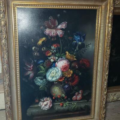Bouquet of flowers painting with ornate frame
