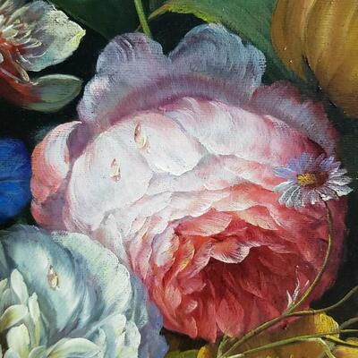 Bouquet of flowers painting with ornate frame