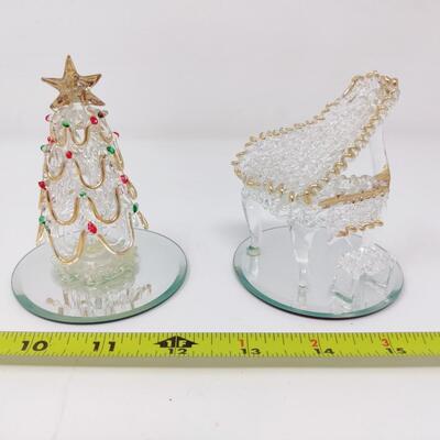 PRETTY VINTAGE HAND SPUN GLASS TREE AND PIANO
