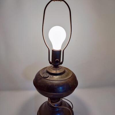 ANTIQUE METAL OIL LAMP CONVERTED INTO ELECTRIC