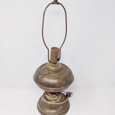 ANTIQUE METAL OIL LAMP CONVERTED INTO ELECTRIC