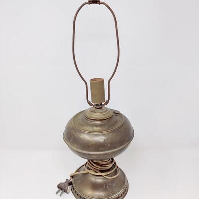 ANTIQUE METAL OIL LAMP CONVERTED INTO ELECTRIC