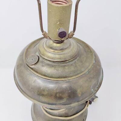 ANTIQUE METAL OIL LAMP CONVERTED INTO ELECTRIC