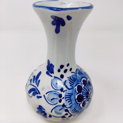 ORNATE VINTAGE BLUE AND WHITE DELFT PITCHER MADE IN HOLLAND