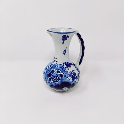 ORNATE VINTAGE BLUE AND WHITE DELFT PITCHER MADE IN HOLLAND
