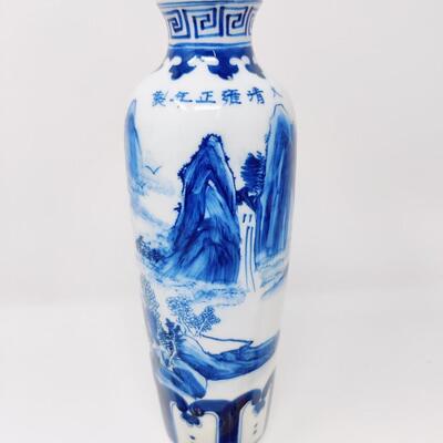 PRETTY SCENIC BLUE AND WHITE CERAMIC VASE