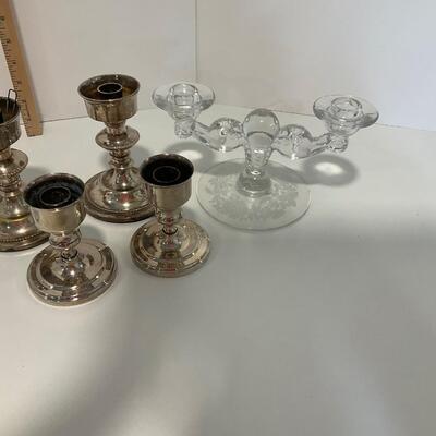 2 crystal candle holders and 4 silver plated candle holders