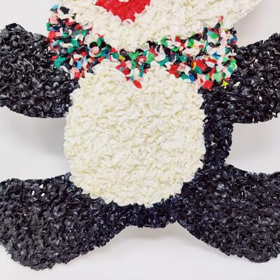 VINTAGE MELTED PLASTIC POPCORN PANDA WITH COLORFUL BOWTIE
