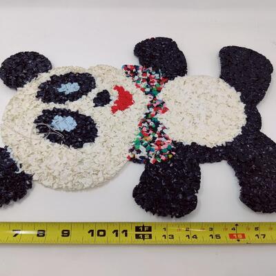 VINTAGE MELTED PLASTIC POPCORN PANDA WITH COLORFUL BOWTIE